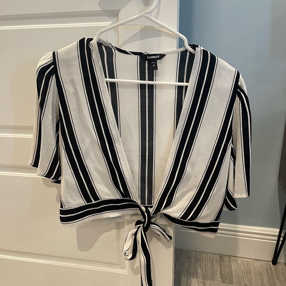 Striped, wrap crop top, with tie in front